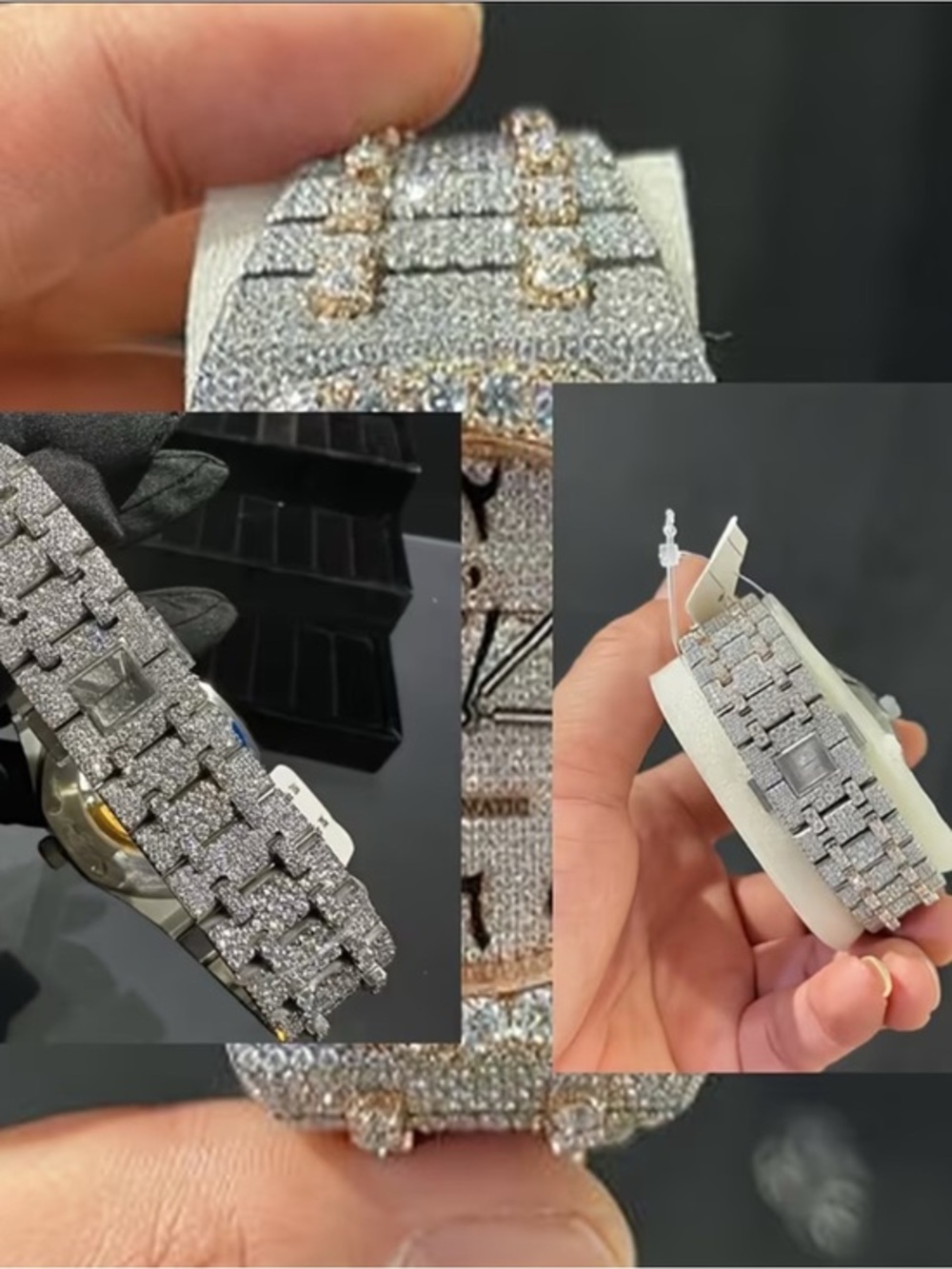 Iced Out Diamond Bracelet Watch Band - Silver & Rose Gold Accent